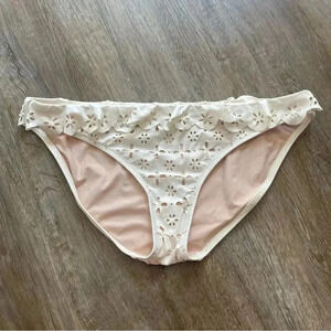J Crew Women's Medium Off White Eyelet Ruffle Bikini Bottom Swim Beach K9139 M